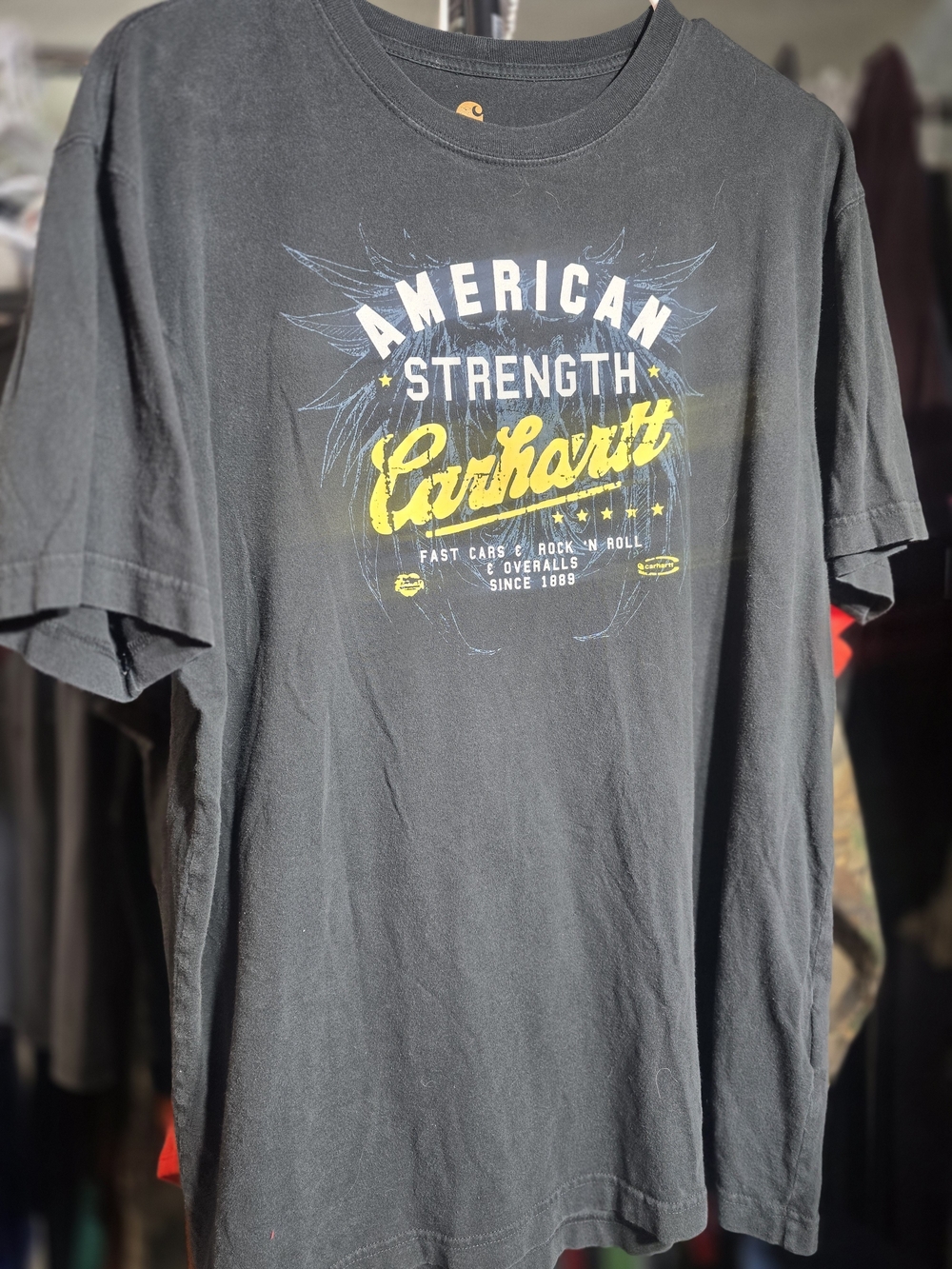 Carhartt Black Short Sleeve Graphic Tee with Yellow & Blue Print